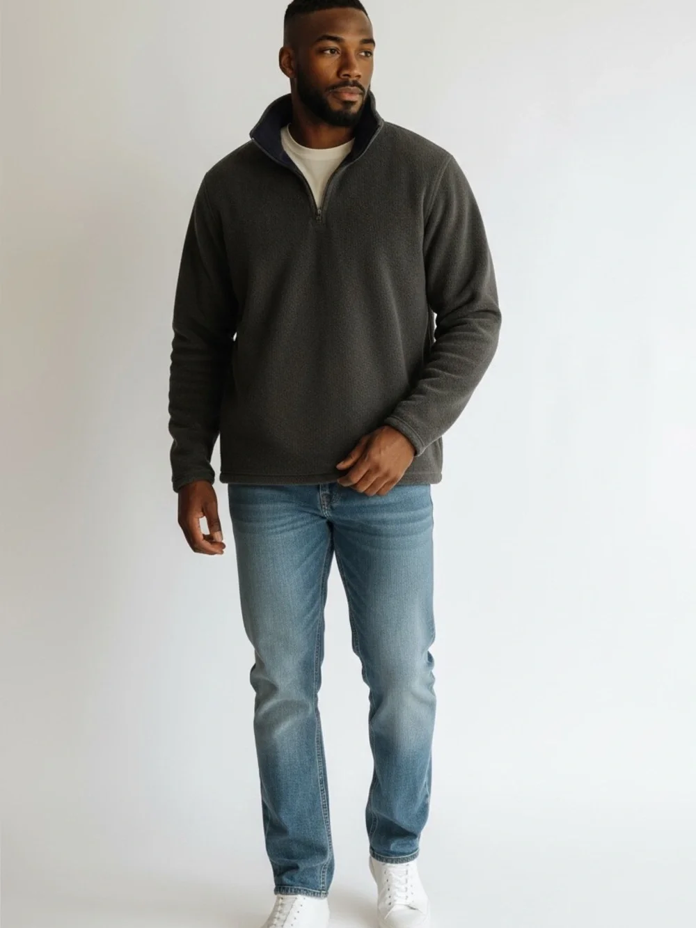 Men's Club Room by Charter Club Black Fleece 1/4 Zip Pullover Sweatshirt L